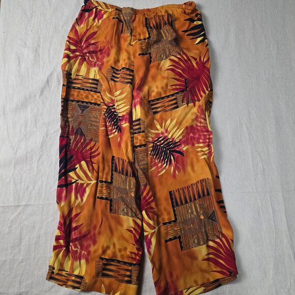 Clio Women's High-Rise Cropped Pants | Orange Floral | Size Medium | Linen Blend - Picture 10 of 14